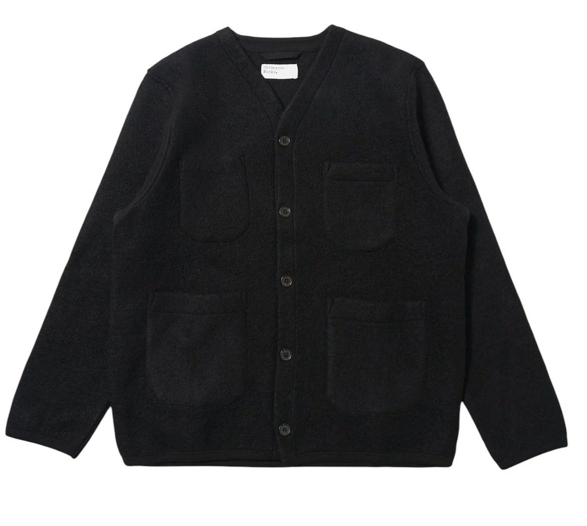 BLACK WOOL FLEECE CARDIGAN