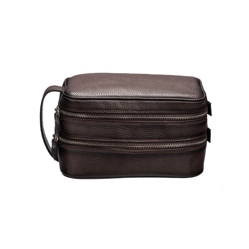Albertoluti - DEERSKIN ZIP WASH BAG DARK BROWN