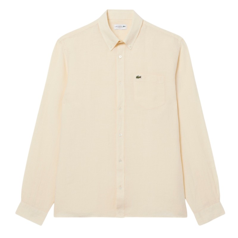 Lacoste - CAMICIA DI LINO REGULAR FIT BEIGE