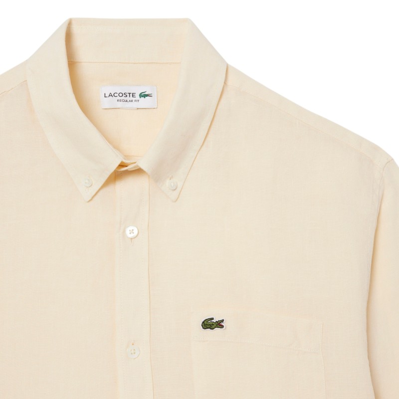 Lacoste - CAMICIA DI LINO REGULAR FIT BEIGE
