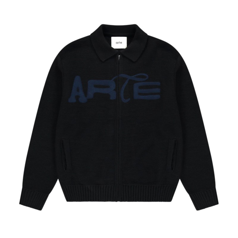 ARTE Antwerp - STENCIL ZIP CARDIGAN BLACK