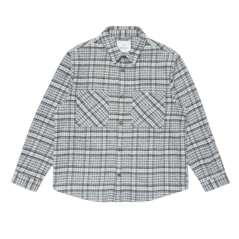 Edwin - CHEMISE MANCHES LONGUES JULIUS BLEU/GRIS