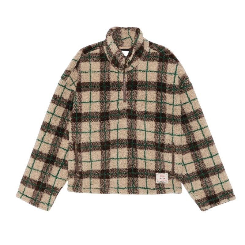 Found - PLAID QUARTER ZIP FLEECE PULLOVER CREAM/BLACK/FOREST