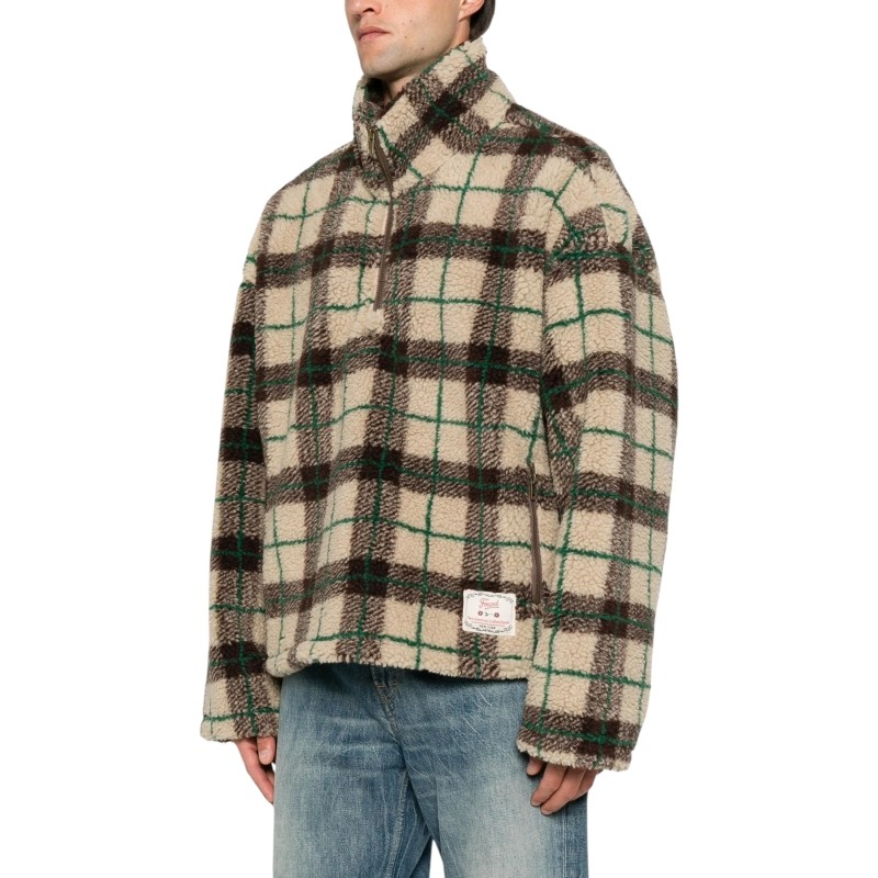 Found - PLAID QUARTER ZIP FLEECE PULLOVER CREAM/BLACK/FOREST