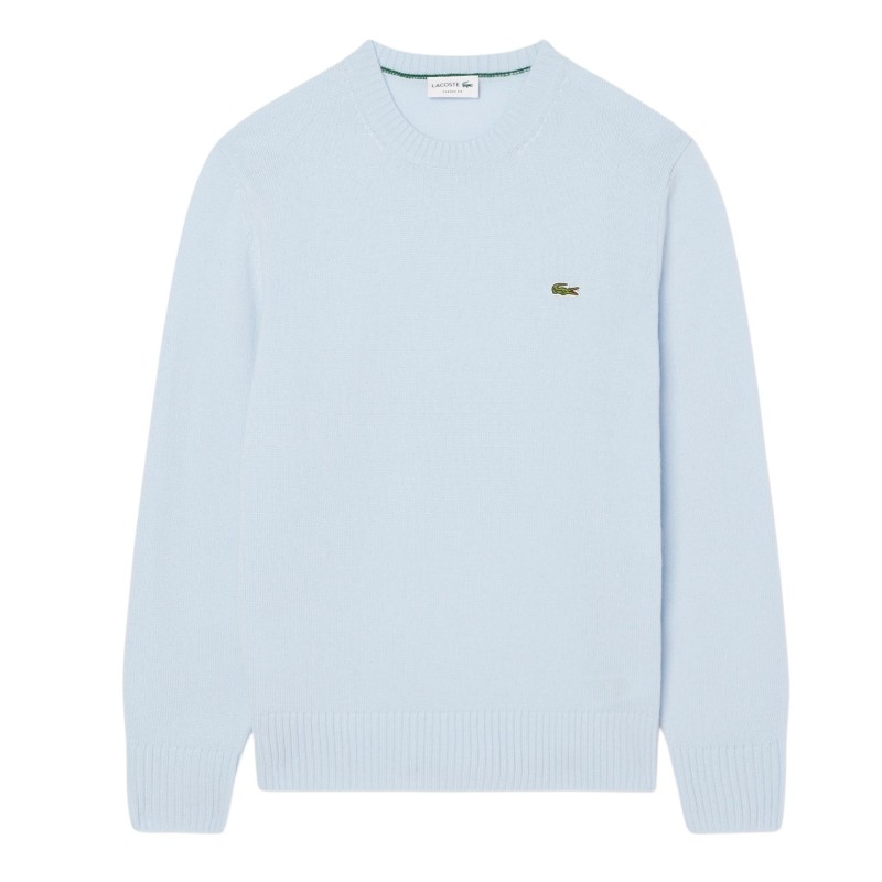 Lacoste - MAGLIONE A GIROCOLLO IN LANA CARDATA SUGARED BLUE