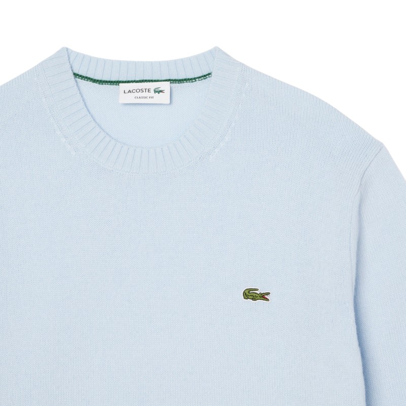 Lacoste - MAGLIONE A GIROCOLLO IN LANA CARDATA SUGARED BLUE
