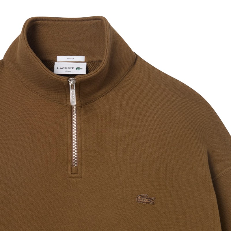 Lacoste - FELPA IN TESSUTO PESANTE CON ZIP SUL COLLO COFFEE BROWN