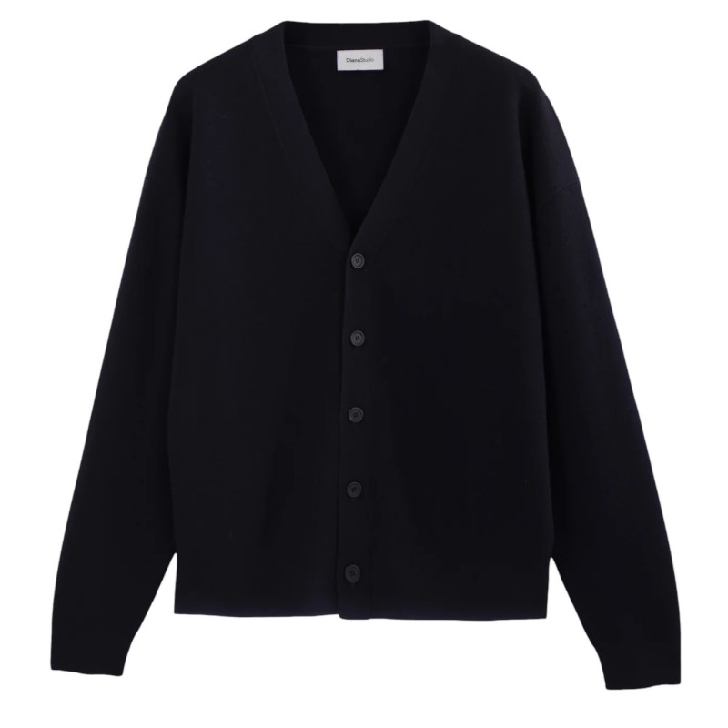 Diana Studio - CARDIGAN IN LANA MERINO EXTRAFINE PUNTO MILANO BLU NAVY