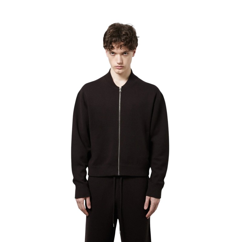 Diana Studio - BOMBER IN LANA MERINO EXTRAFINE PUNTO MILANO MARRONE