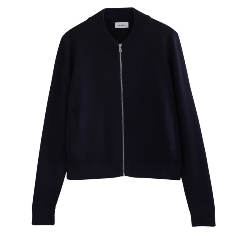 Diana Studio - BOMBER IN LANA MERINO EXTRAFINE PUNTO MILANO BLU NAVY