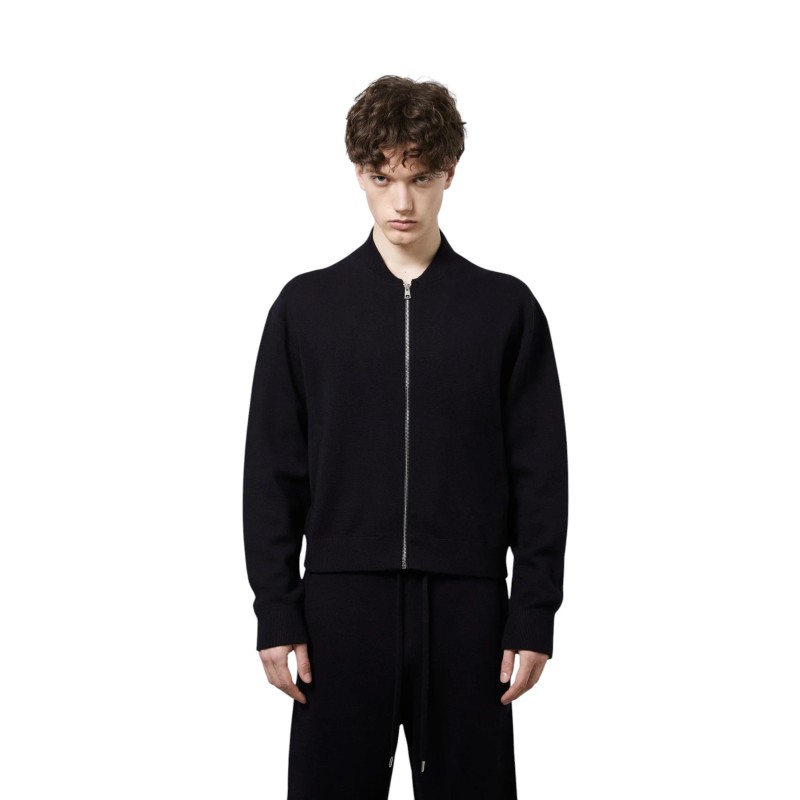 Diana Studio - BOMBER IN LANA MERINO EXTRAFINE PUNTO MILANO BLU NAVY