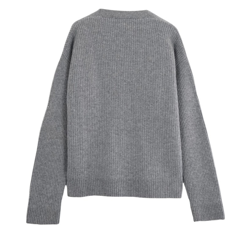 Diana Studio - STRICKJACKE PATENTSTRICK GRAU MELIERT