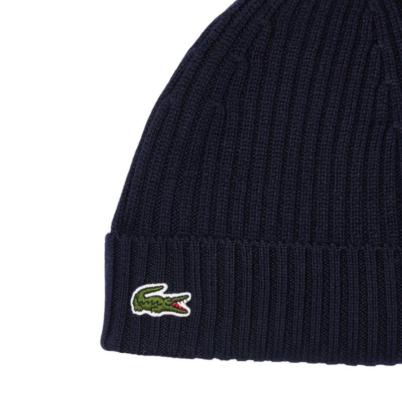 Lacoste - BONNET EN LAINE CÔTELÉ NAVY