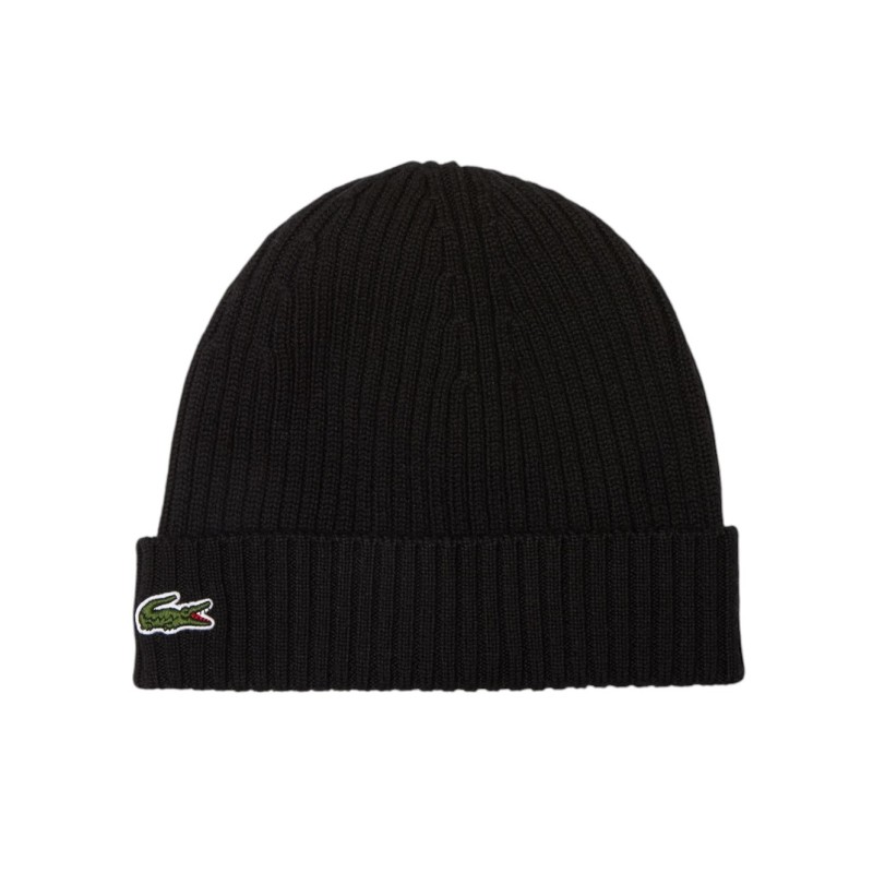 Lacoste - RIBBED WOOL BEANIE BLACK