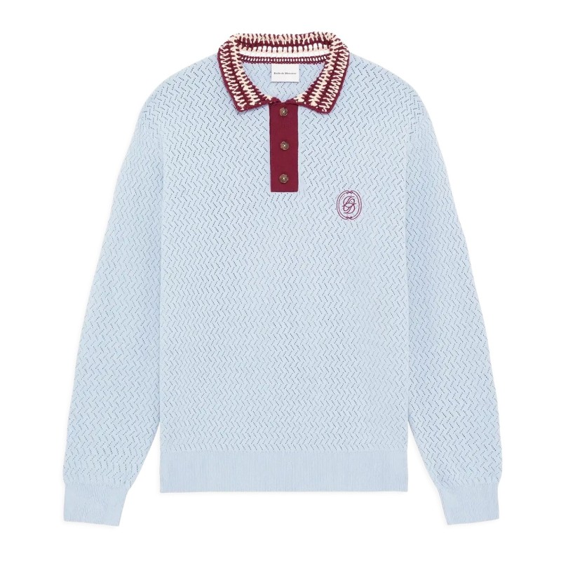 Drôle De Monsieur - D MIRROR OPENWORK KNIT POLO LIGHT BLUE
