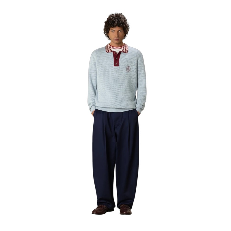 Drôle De Monsieur - D MIRROR OPENWORK KNIT POLO LIGHT BLUE