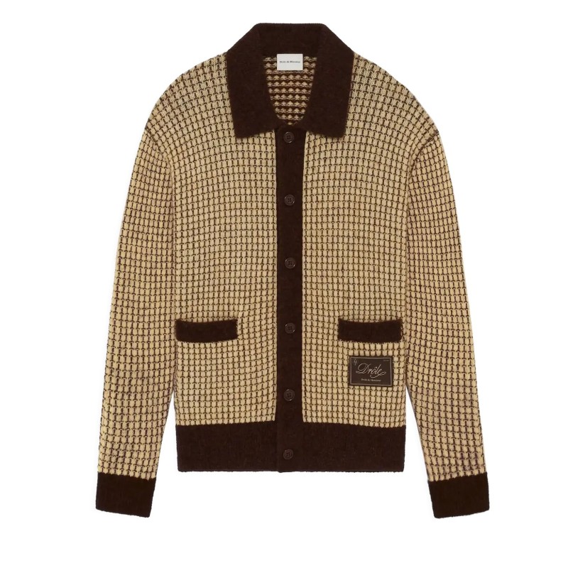 Drôle De Monsieur - WAFFLE KNIT CARDIGAN DRÔLE PATCH YELLOW