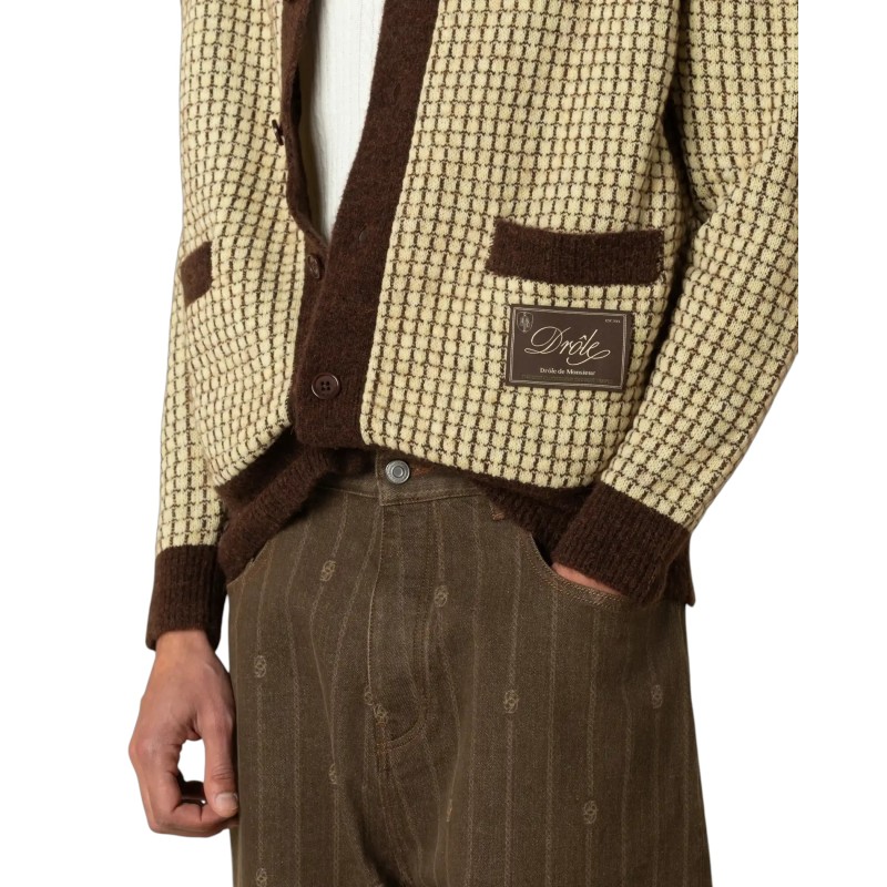 Drôle De Monsieur - WAFFLE KNIT CARDIGAN DRÔLE PATCH YELLOW