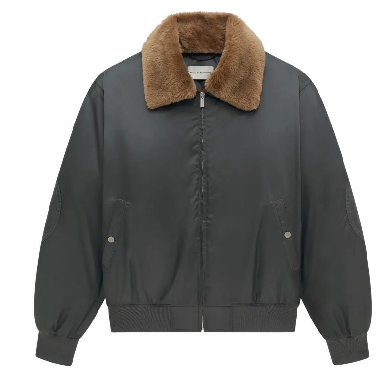 Drôle De Monsieur - BOMBER COL FAUSSE FOURRURE GRIS FONCÉ