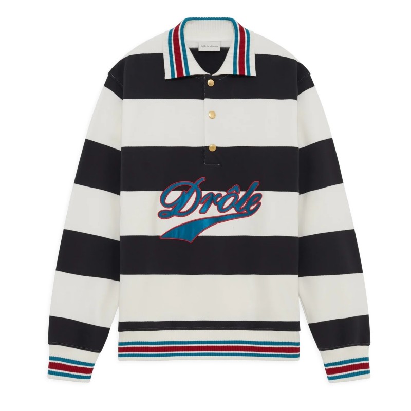 Drôle De Monsieur - DRÔLE EMBROIDERED STRIPES POLO OFF WHITE