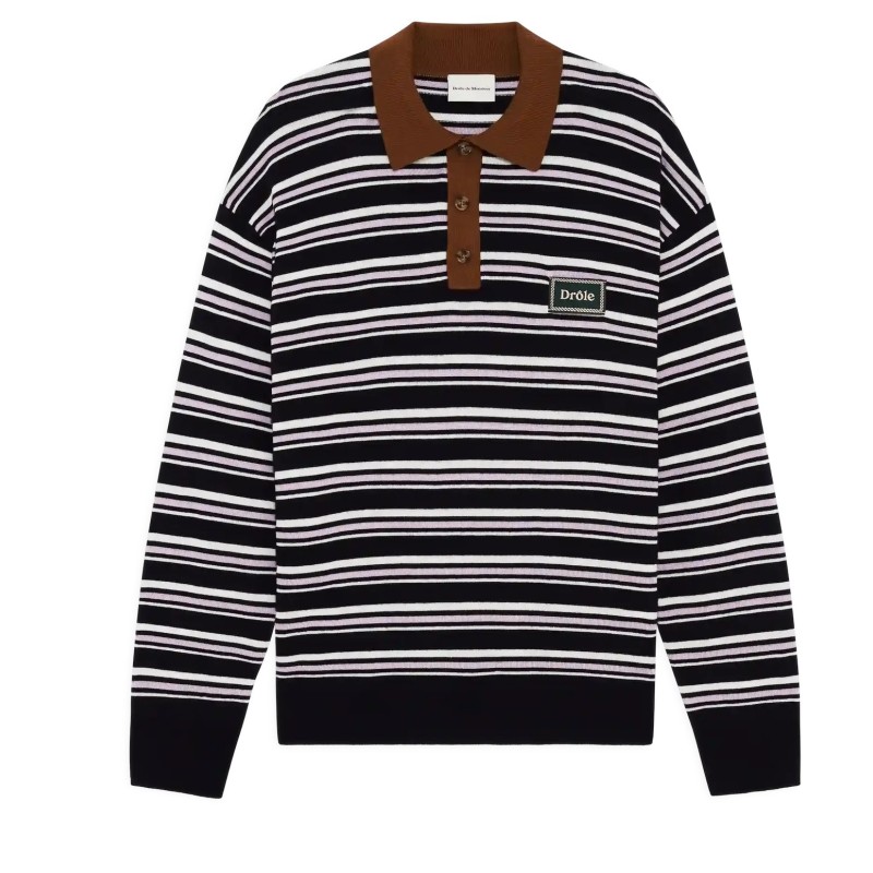 Drôle De Monsieur - STRIPED KNITWEAR LONGSLEEVE POLO NAVY