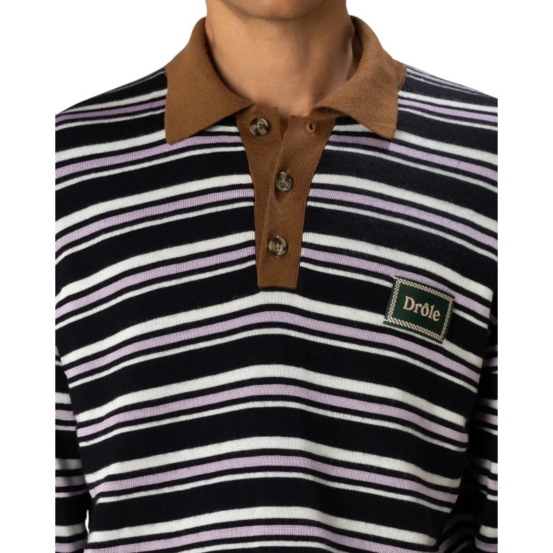 Drôle De Monsieur - STRIPED LONG-SLEEVE KNITTED POLO NAVY