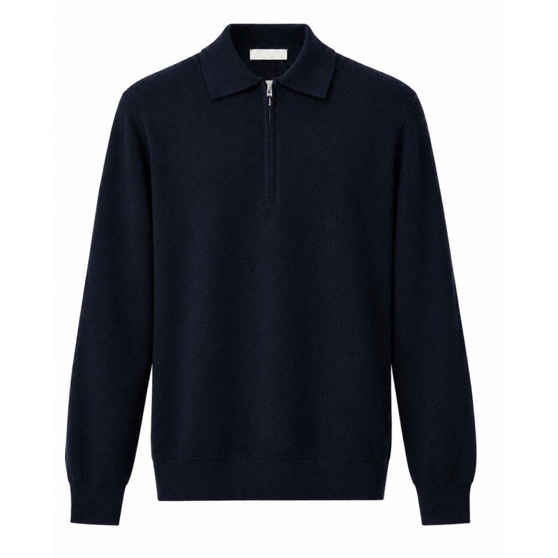 Diktat - STRICKPOLO MIT REISSVERSCHLUSS MERINO EXTRAFEIN NACHTBLAU