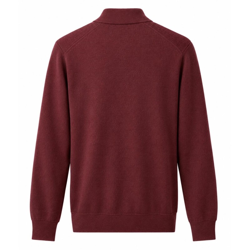 Diktat - POLO DEMI-ZIP CÔTELÉ MÉRINOS EXTRAFINE BORDEAUX