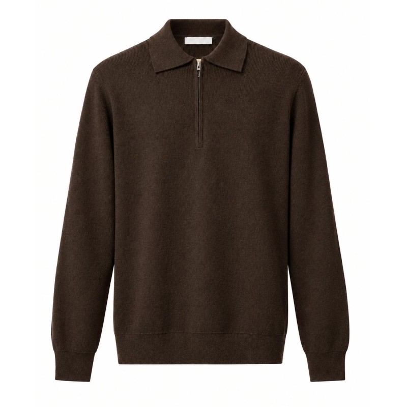 Diktat - POLO MEDIA CREMALLERA MERINO MARRÓN OSCURO