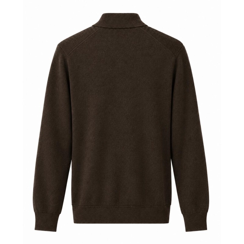 Diktat - HALF-ZIP RIBBED EXTRA-FINE MERINO POLO DARK BROWN