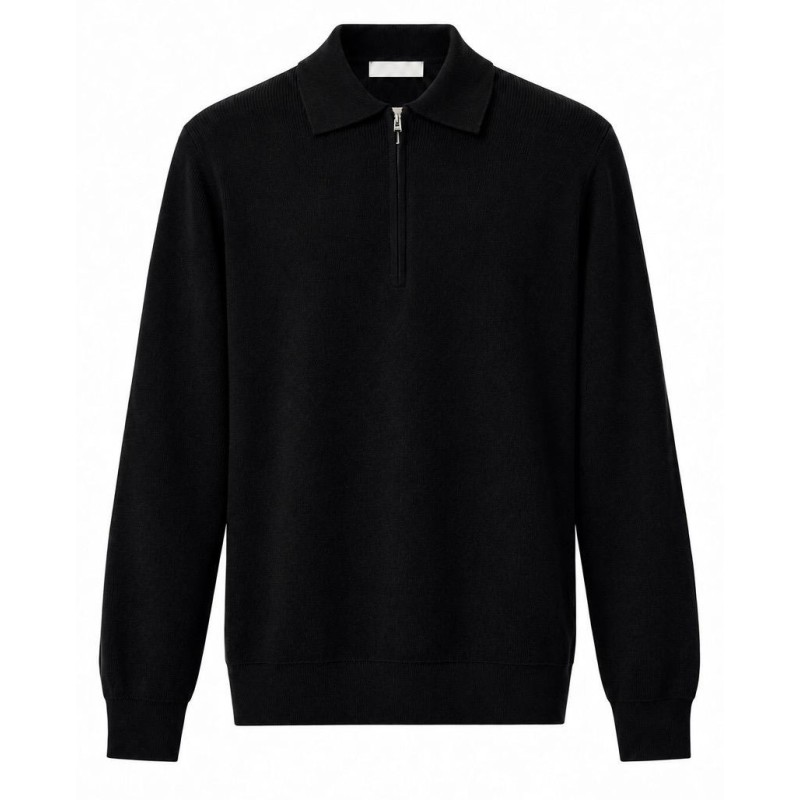 Diktat - HALF-ZIP RIBBED EXTRA-FINE MERINO POLO BLACK