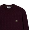 Lacoste - PULL TORSADÉ EN LAINE CARDÉE BORDEAUX FONCÉ