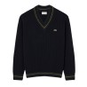 Lacoste - STRIPED WOOL V-NECK JUMPER NAVY BLUE/GREEN/YELLOW