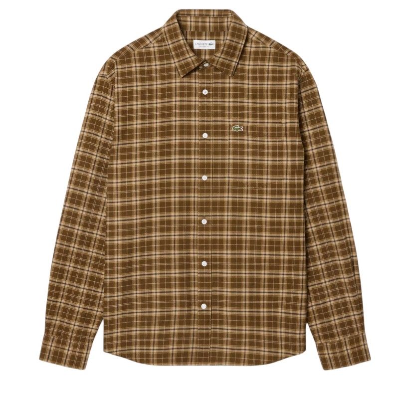 Lacoste - CAMISA DE FRANELA DE CUADROS CORTE REGULAR BROWN/BEIGE