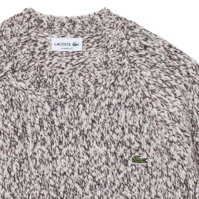 Lacoste - MERCERISED WOOL JUMPER BEIGE/BROWN/BLACK