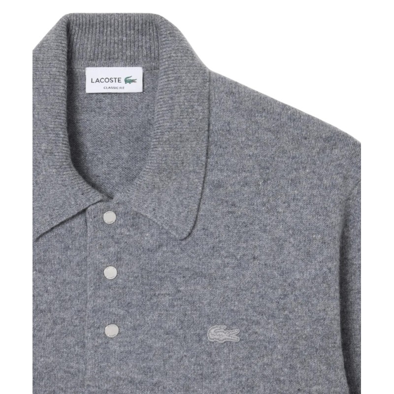 Lacoste - MAGLIONE A POLO IN FELTRO DI LANA GREY